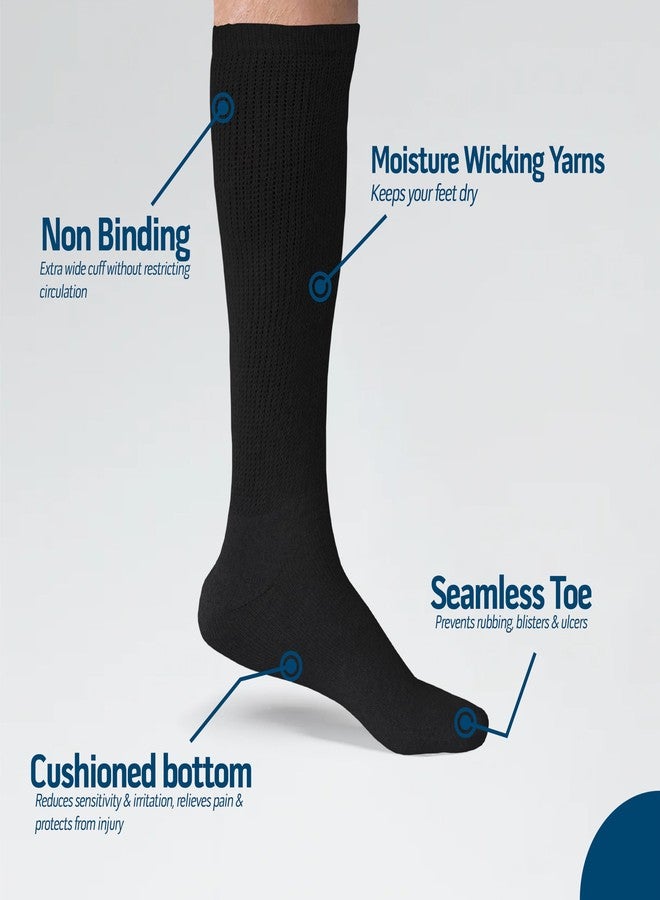 Diamond Star 2 Pairs Diabetic Socks Over The Calf - Knee High Premium Cotton Socks Men's Size 10-13 Big & Tall Size 13-16 (US, Numeric, 10, 13, Regular, Regular, 2 Pairs Black) - Image 2